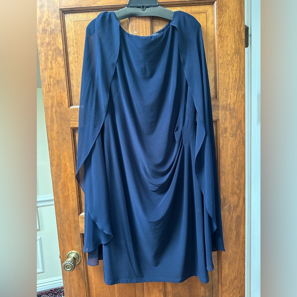 Lauren Ralph Lauren Elegant Navy Blue Cape Dress